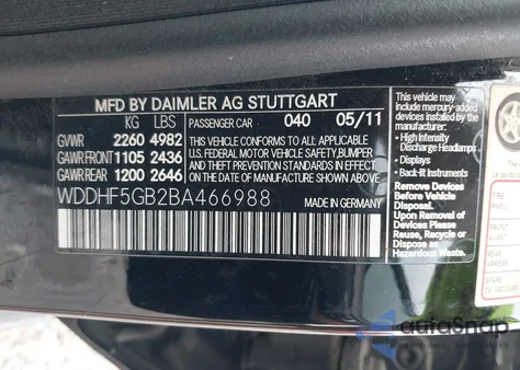 2011 Mercedes-Benz E 350 from USA, damaged, VIN WDDHF5GB2BA466988